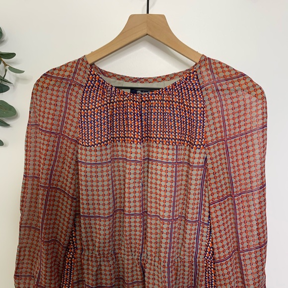 Madewell retrogrid silk peasant sleeve red dress - Picture 6 of 8